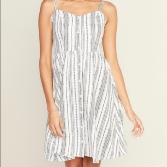 Old Navy Linen Blend White Stripe Mini Cami Dress Size Medium - Picture 1 of 9